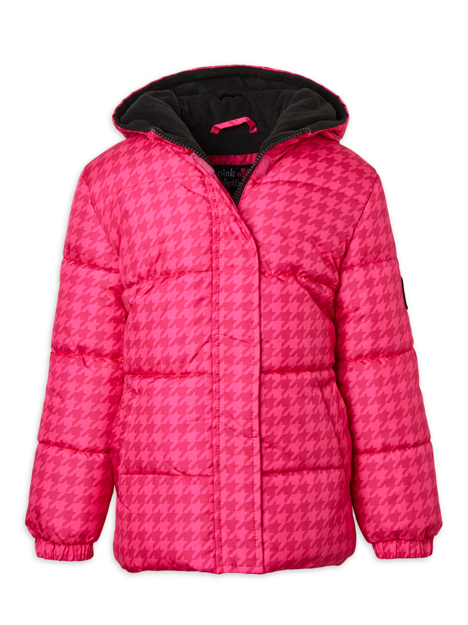 Pink Platinum Girls' Hooded Houndstooth Winter Puffer Coat, Sizes 4-16 - image 1 of 2