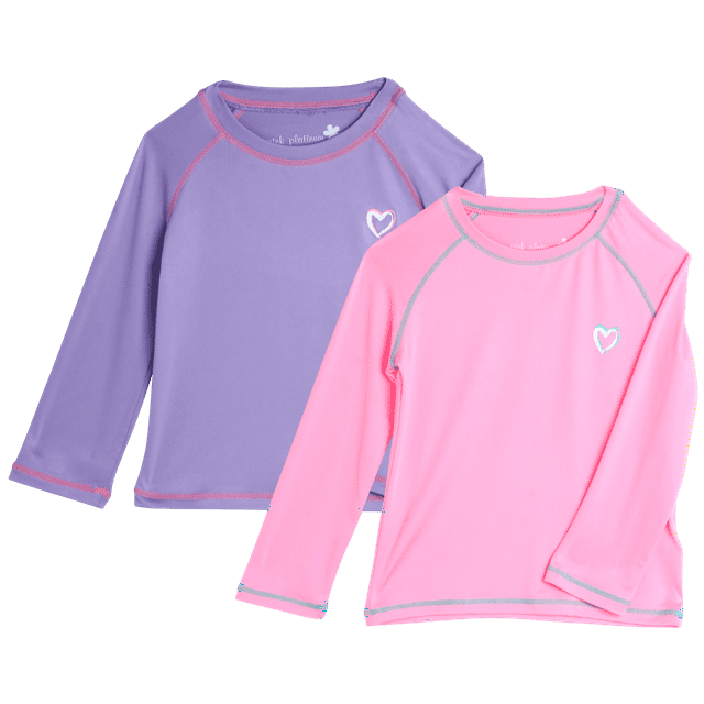 Pink Platinum Girls' Rash Guard Shirt 2 Pack UPF 50+ Long Sleeve