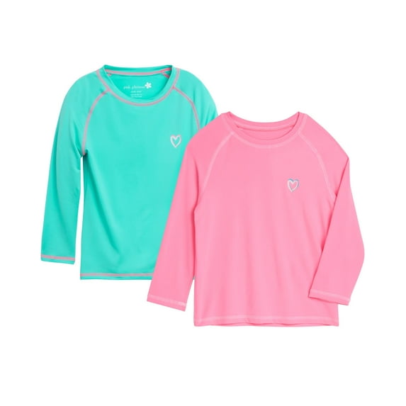 Pink Platinum Girls' Rash Guard Shirt - 2 Pack UPF 50+ Long Sleeve Quick Dry Swim Shirt (Size: 4-16)