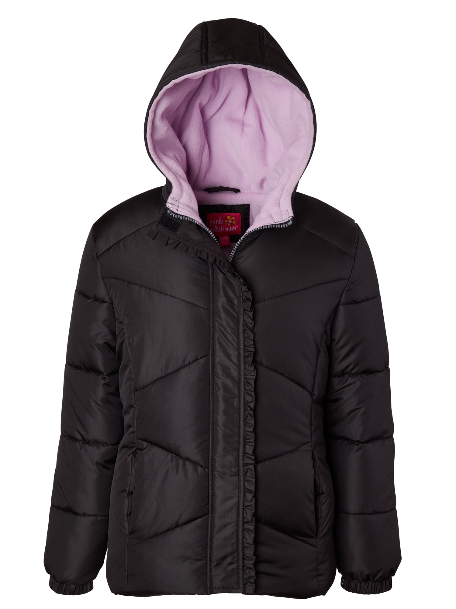 Pink Platinum Girls Solid Hooded Winter Puffer Coat, Sizes 4-16