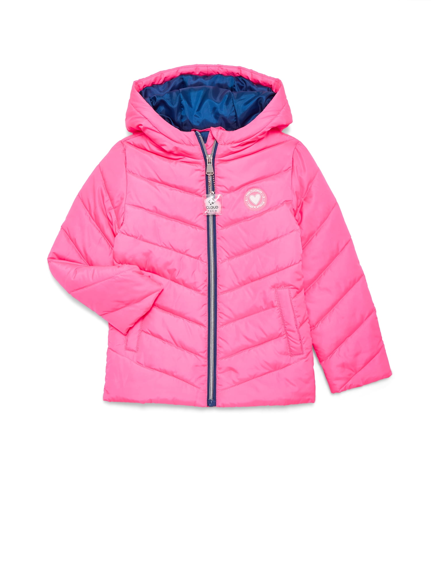 Pink Platinum Girls Solid Quilted Puffer Coat with Hood, Sizes 4-16