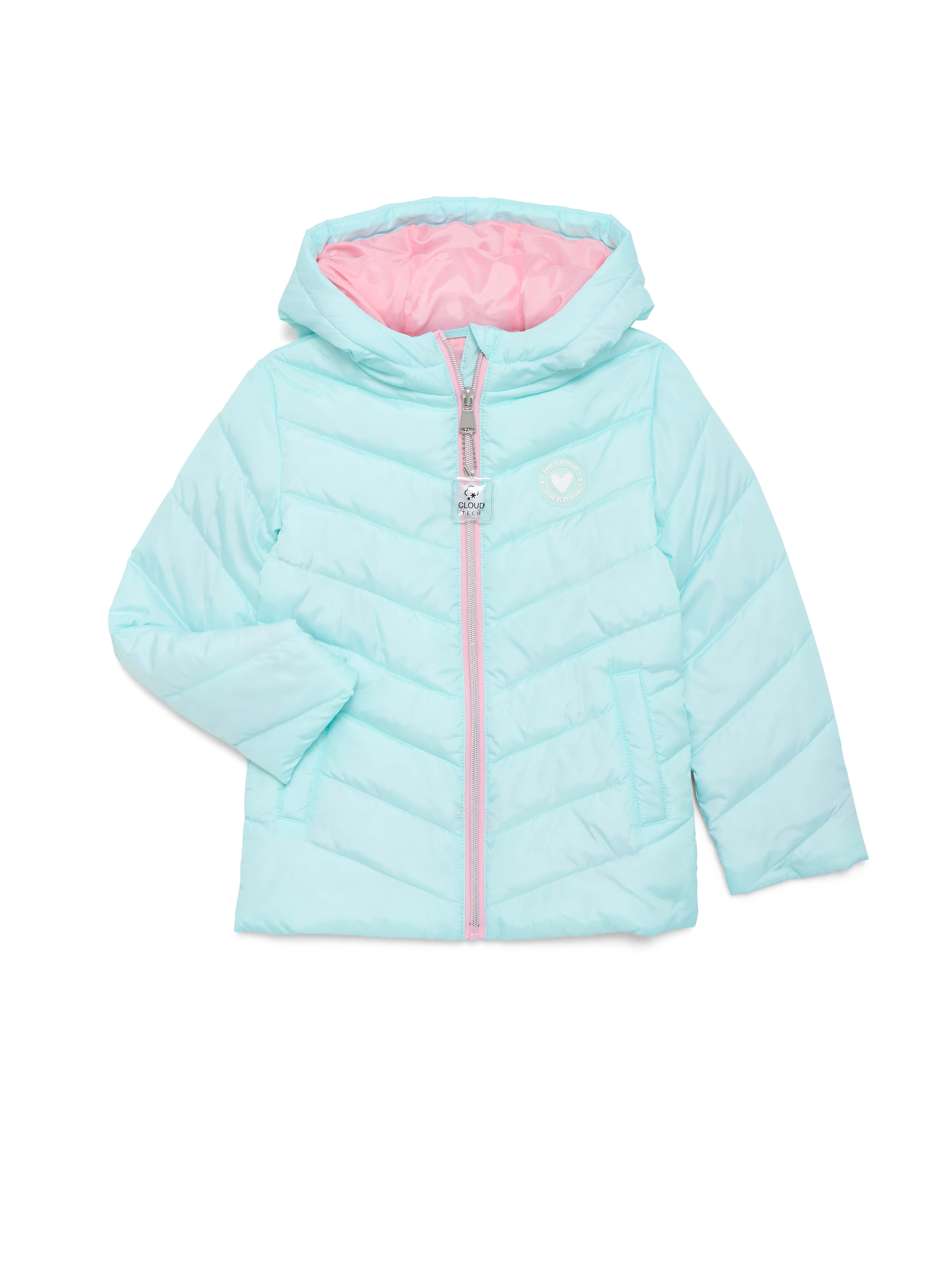 Pink Platinum Girls Solid Quilted Puffer Coat with Hood, Sizes 4-16