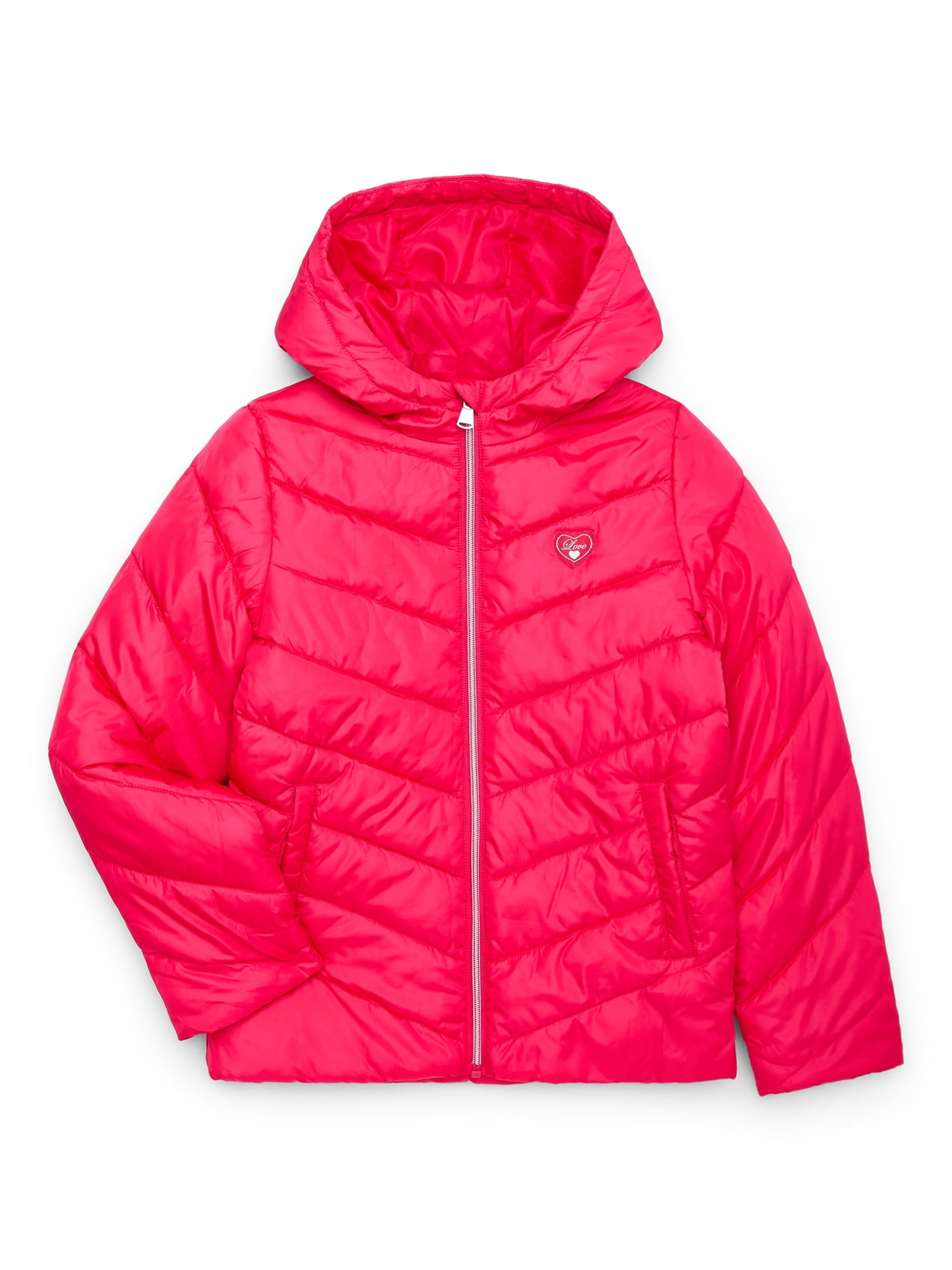 Pink Platinum Girls Solid Quilted Puffer Coat with Hood, Sizes 4-16