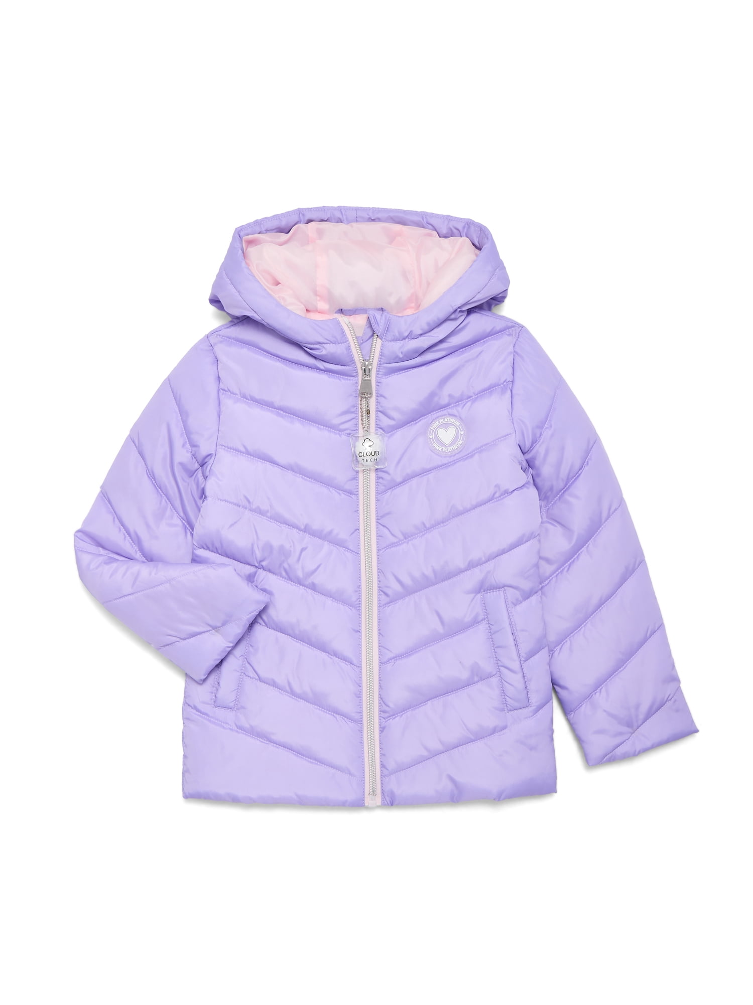Pink Platinum Girls Solid Quilted Puffer Coat with Hood, Sizes 4-16