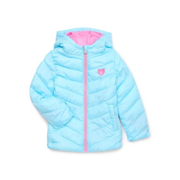 Pink Platinum Girls Solid Quilted Puffer Coat with Hood, Sizes 4-16