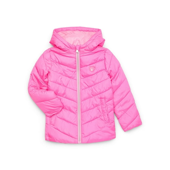Pink Platinum Girls Solid Quilted Puffer Coat with Hood, Sizes 4-16