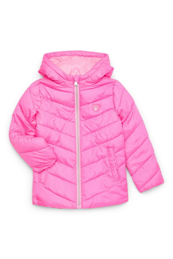 Girls Solid Quilted Puffer Coat with Hood, Sizes 4-16
