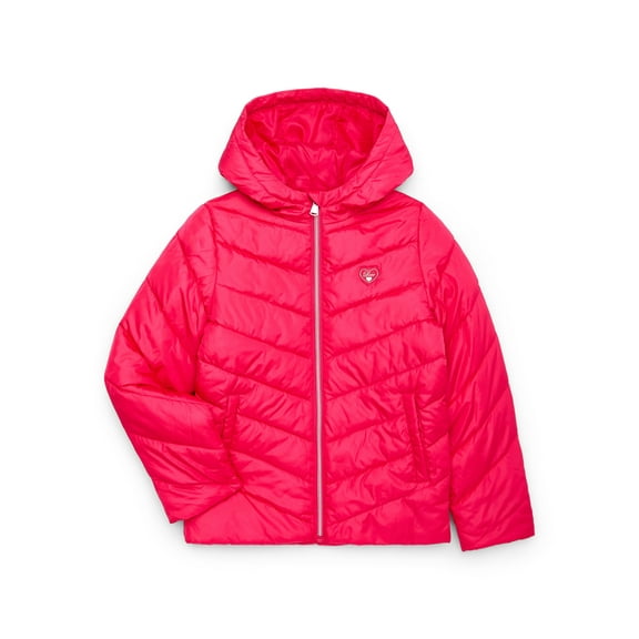 Pink Platinum Girls Solid Quilted Puffer Coat with Hood, Sizes 4-16