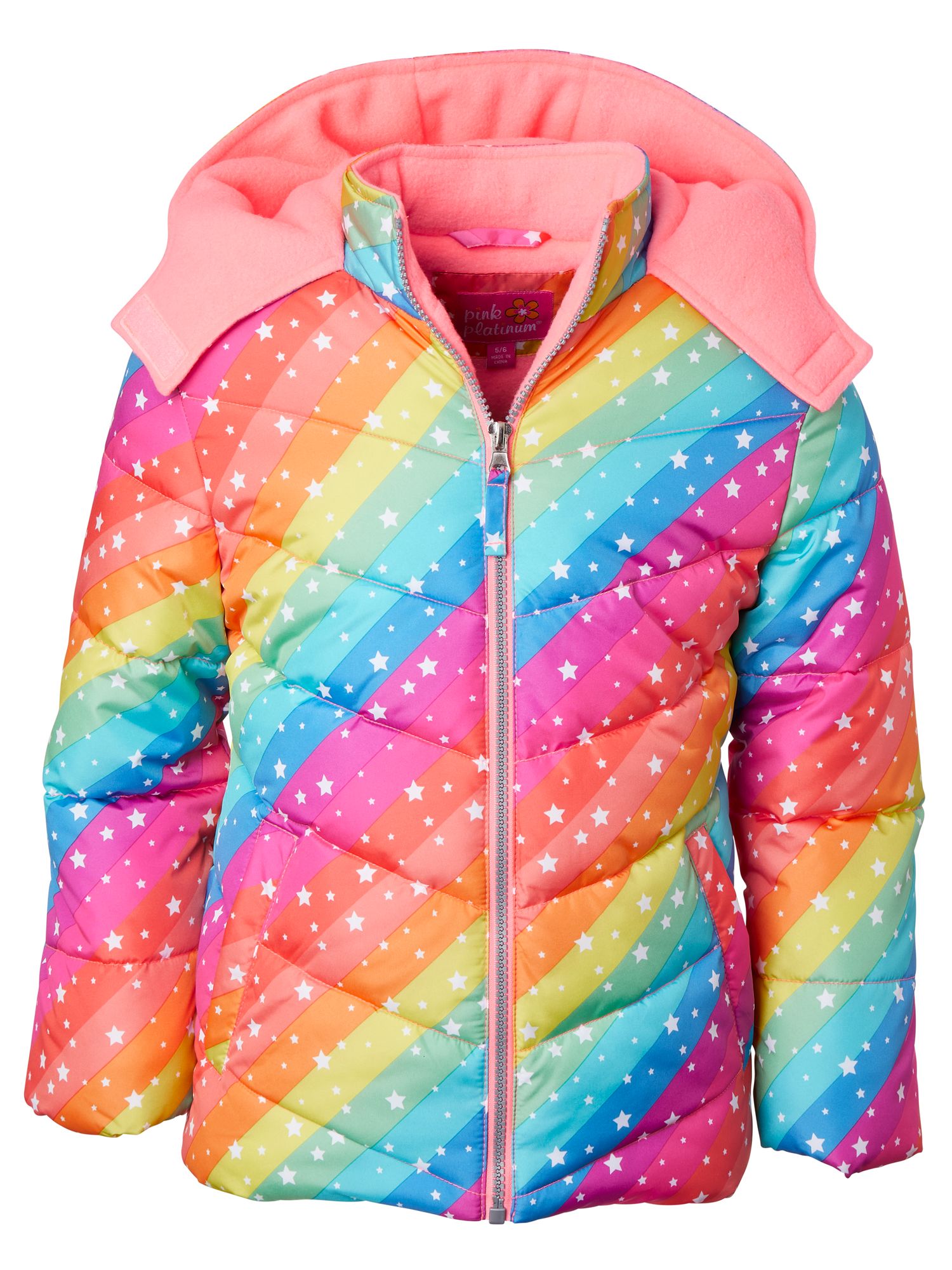 Pink Platinum Girls' Star Hooded Winter Puffer Coat, Sizes 4-16 - image 1 of 1
