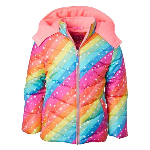 Pink Platinum Girls' Star Hooded Winter Puffer Coat, Sizes 4-16