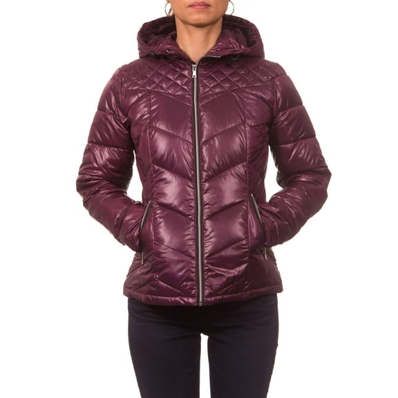 Pink Platinum Junior Plus Size Hooded Down Blend Jacket