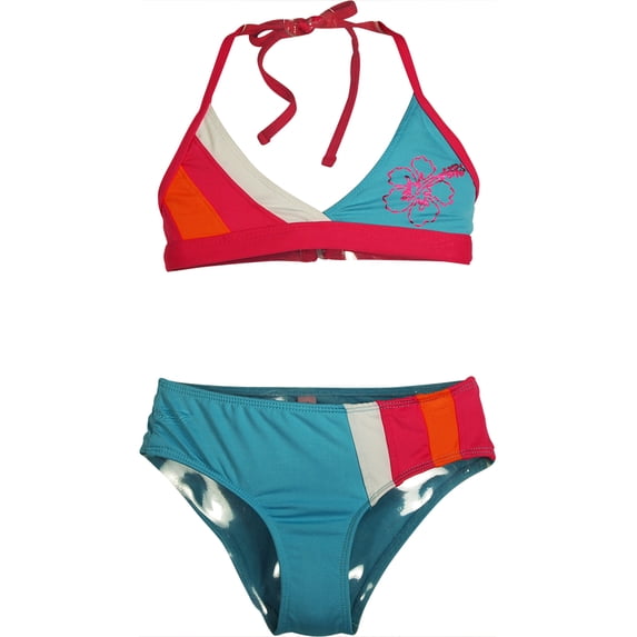 Pink Platinum - Little Girls 2 Piece Bikini Swimsuit 33548-4 (AQUA HIBISCUS)