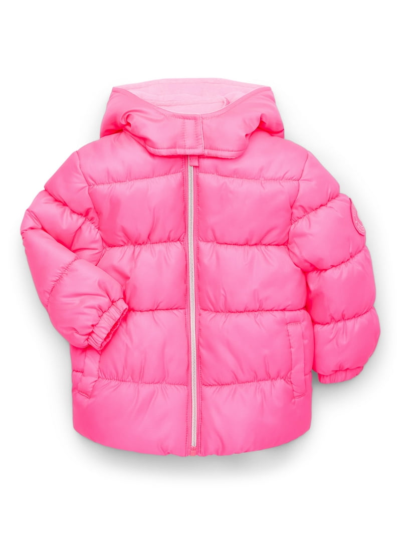 【PORTERNA】Heart Glossy Padding Jacket Pink Platinum Girls Heart Foil Printed Hooded Puffer Jacket