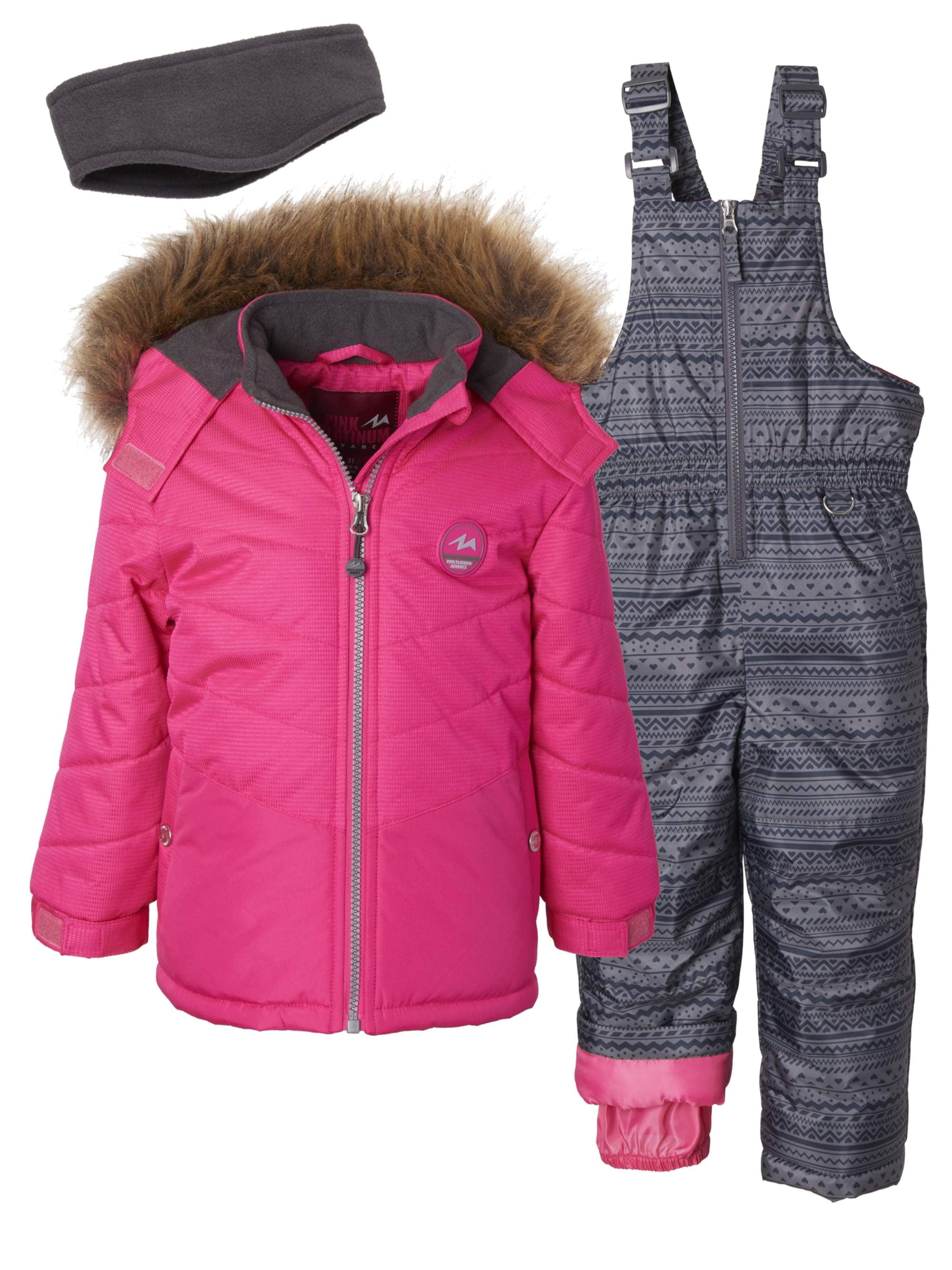 Pink Platinum Toddler Girl Faux Fur Winter Jacket Coat, Snow Pants Bib
