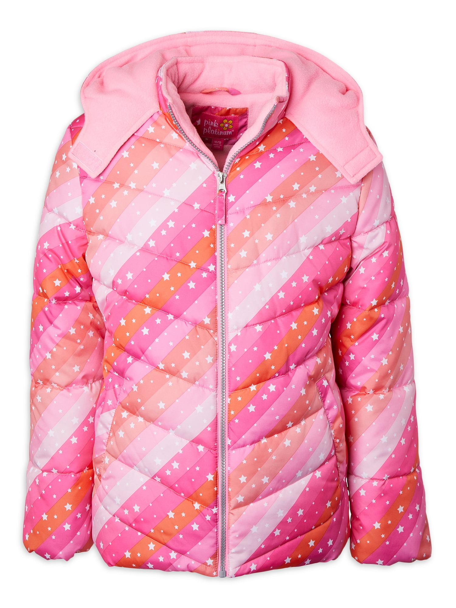 Star multi color print puffer best sale jacket