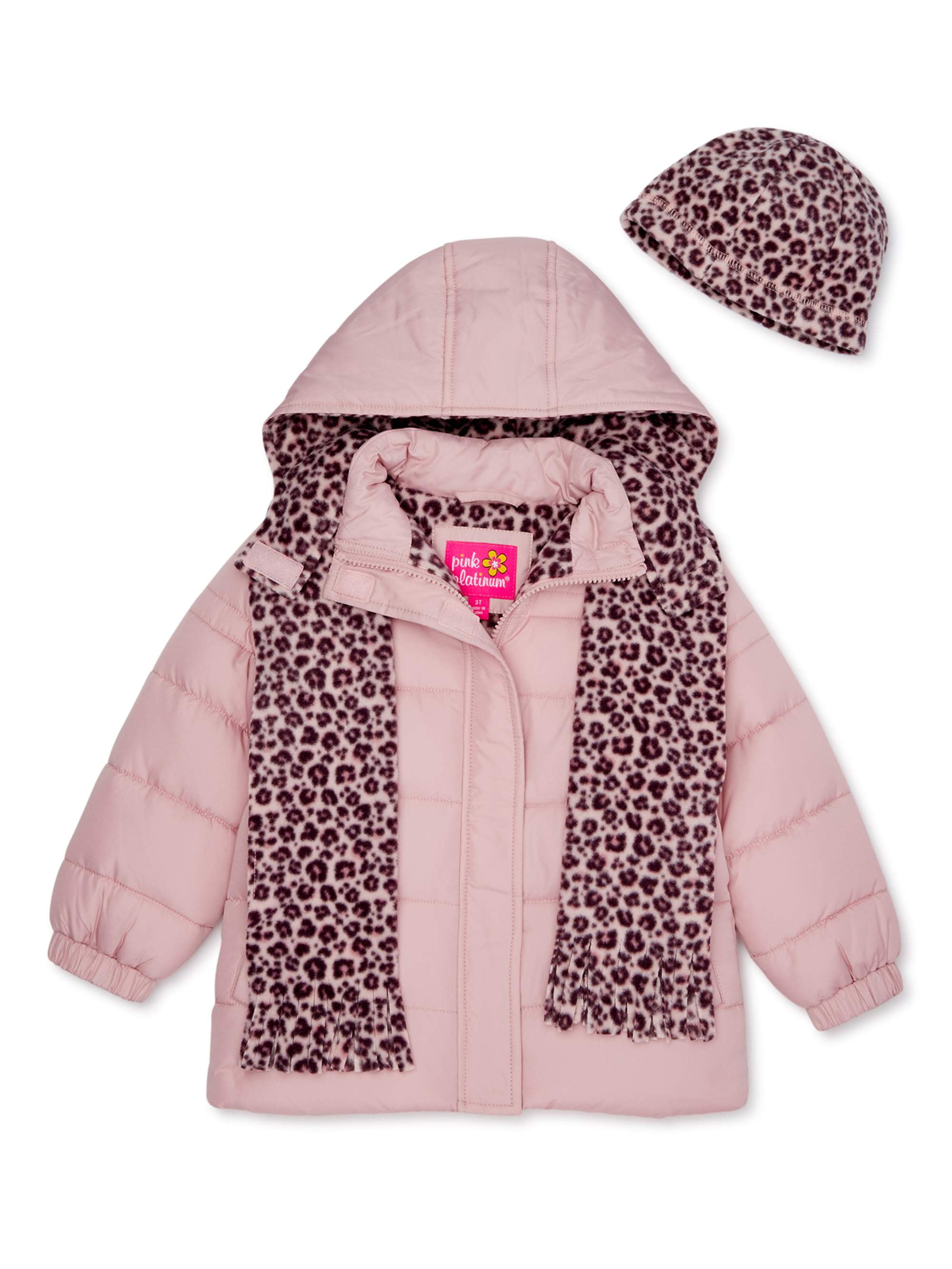 Pink Platinum Toddler Girl Winter Jacket Coat with Free Gift Cheetah