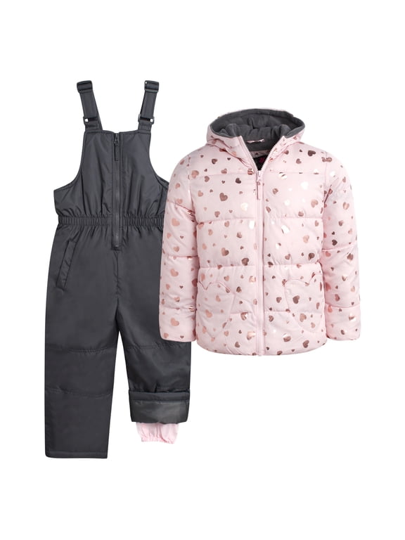 Girls Snowsuit Set - Insulated Ski Jacket and Snow Pants Overall Bibs for Girls 2 Piece