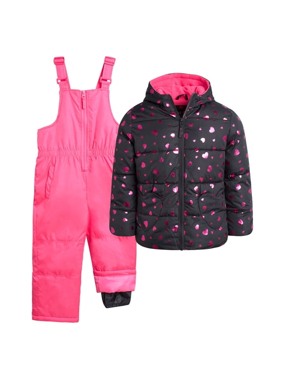 Girls Snowsuit Set - Insulated Ski Jacket and Snow Pants Overall Bibs for Girls 2 Piece