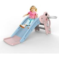 Pink Playful Style Kids Toddler Slide Playset with Ball & Hoop, Non-Slip Steps 1-3 Years