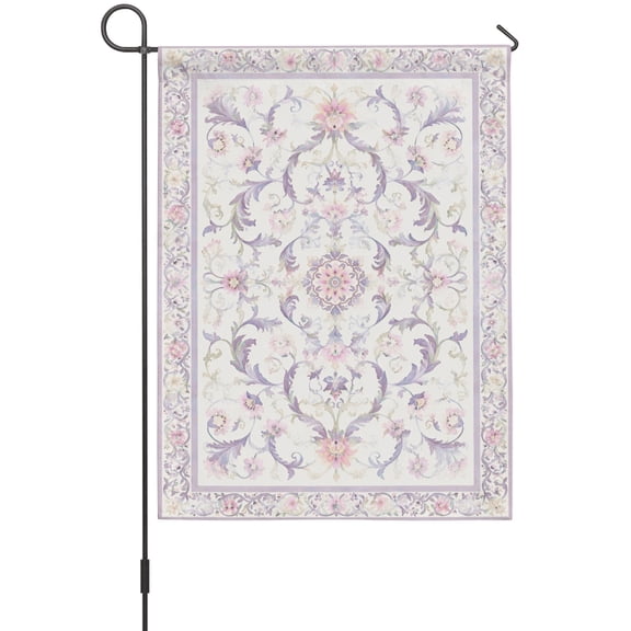 Pink Ploral Garden Flags For Outdoor, Cream Flower Fields Blossom Vines Border French Country Small Double Side Yard Flags Weather Proof Garden Decor for Lawn Outside Holiday 12 x 18 Inches