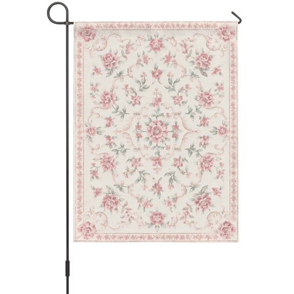 Pink Ploral House Flags For Outdoor, Spring Flower Fields Blossom Vines Border French Country Small Double Side Yard Flags Weather Proof House Decor for Lawn Outside Holiday 28 x 40 Inches
