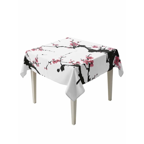 Pink Plum Blossom Table Cloth, Waterproof Tablecloth for Square Tables, Farmhouse Botanical Spring Floral Reusable Washable Fabric Table Cover for Restaurant Kitchen Dining Tables 54"x54"