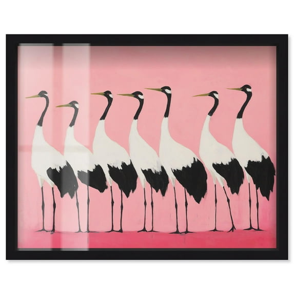 Pink Plumage Parade Shadowbox Print Coastal Art by Art Remedy, Black Frame, 30 x 24