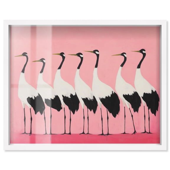 Pink Plumage Parade Shadowbox Print Coastal Art by Art Remedy, White Frame, 30 x 24