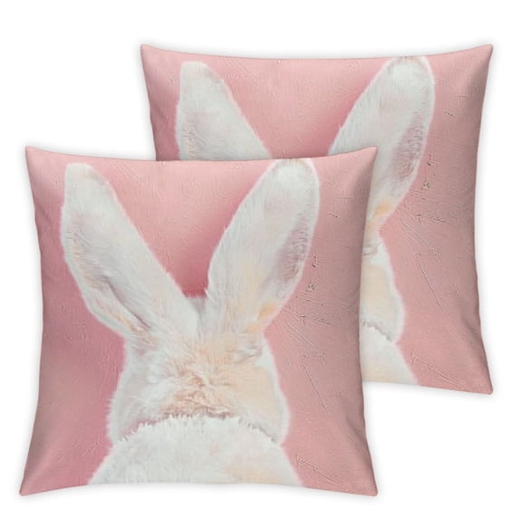 Pink Plush Embroidered Bunny Throw Pillow Cover, Pompom Rabbit Tail Throw Pillowcase with for Sofa Bed Chair, Piece, Square