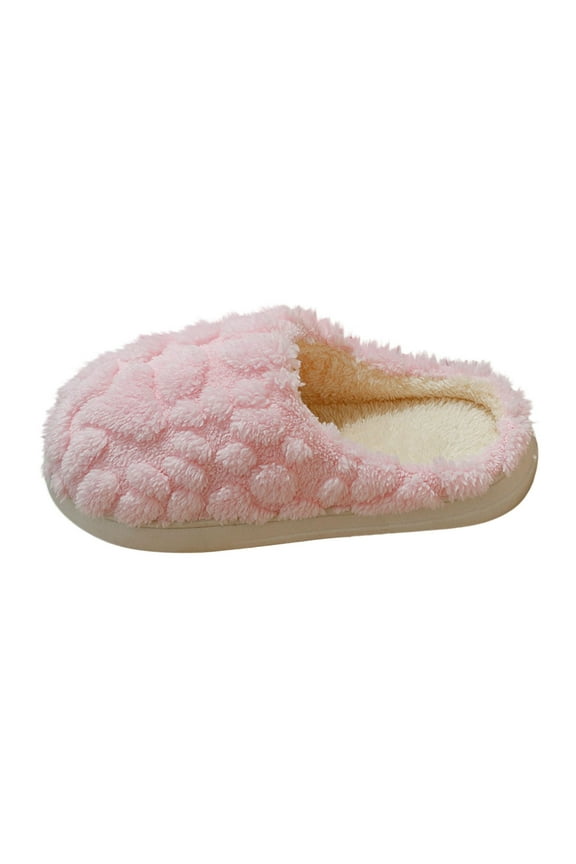 Pink Plush Fleece-Lined Slip-On House Shoes For Women, Non-Slip Bottom And Comfortable Fit Ideal For Lounge And Quick Errands