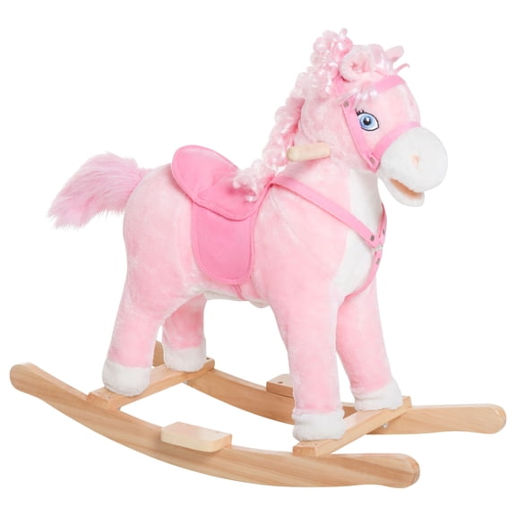 Pink Plush Rocking Horse with Sounds & Moving Tail, Interactive Toddler Gift for Ages 3+