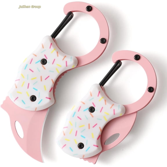 Pink Pocket Knife for Women Men,Cute Keychain Box CutterMini Knives for Everyday Carry,Folding Utility Knife with Creative Ice Cream Design,Ideal Gifts for WomenIce Cream