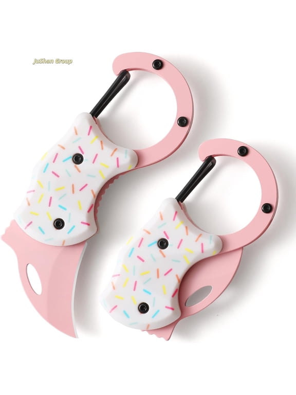 Pink Pocket Knife for Women Men,Cute Keychain Box Cutter,Mini Knives for Everyday Carry,Folding Utility Knife with Creative Ice Cream Design,Ideal Gifts for Women(Ice Cream)
