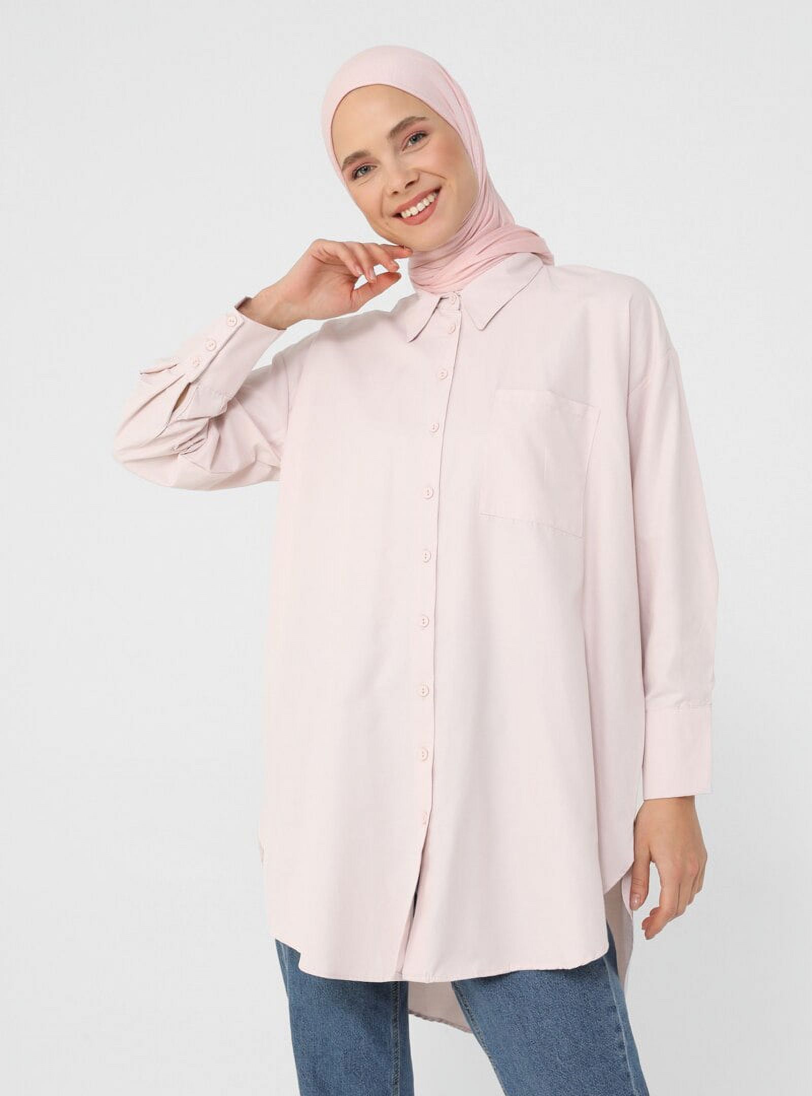 Pink - Point Collar - Cotton - Tunic - Refka - Walmart.com