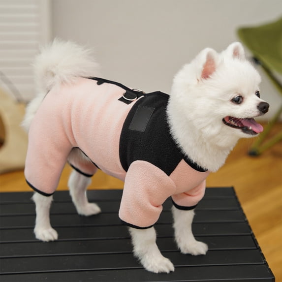 Pink Polar Fleece Dog Pajamas Bodysuit - Small to Medium Dogs, Winter Jacket & Sweater for Small Dogs, Four-Legged Warm Clothes (M)