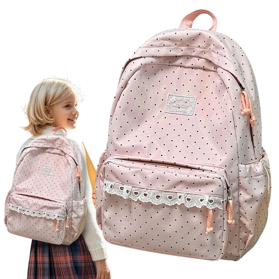 Pink Polka Dot Backpack Cute Kawaii Star Bear Charm Aesthetic Rucksack Backpack Polka Dot Bag Travel Daypack Nylon Laptop Backpack Stylish