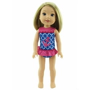 Pink Polka Dot & Blue Anchor Bathing Suit- Compatible with 14 Inch Wellie Wisher Dolls | 14 Inch Doll Clothing