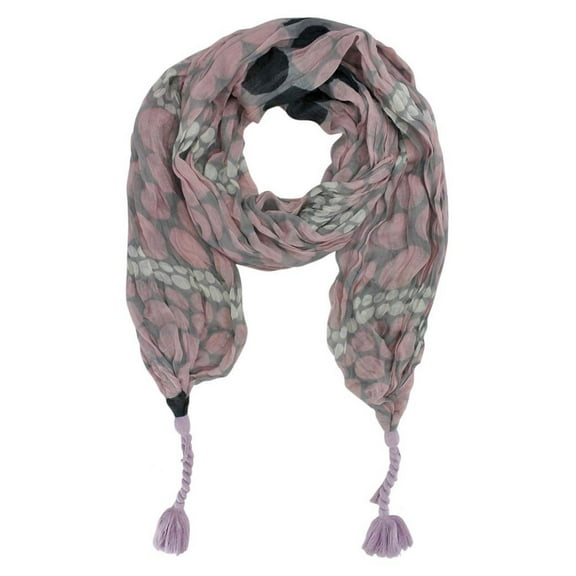 Pink Polka Dot Crinkle Scarf With Tassels