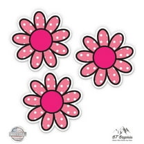 Pink Polka Dot Daisies Flowers Simple Hippie - 2" each Vinyl Stickers - For Car Laptop I-Pad Phone Helmet Hard Hat - Waterproof Decals