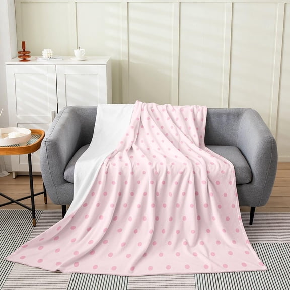 Pink Polka Dot Fleece Blanket for Couch and Bed Soft Fuzzy Throw Blanket