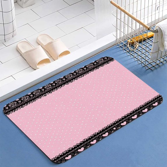 Pink Polka Dot Lace Border Diatomite Bath Mats Bathroom Absorbent Anti Slip Floor Mat Foot Carpet Quick Dry Shower Toilet Rug Doormat Washable