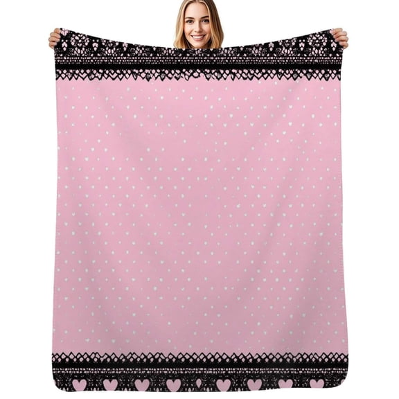Pink Polka Dot Lace Border Flannel Blanket Warm Soft Bedding Throws Winter Camping Chair Sofa Bed