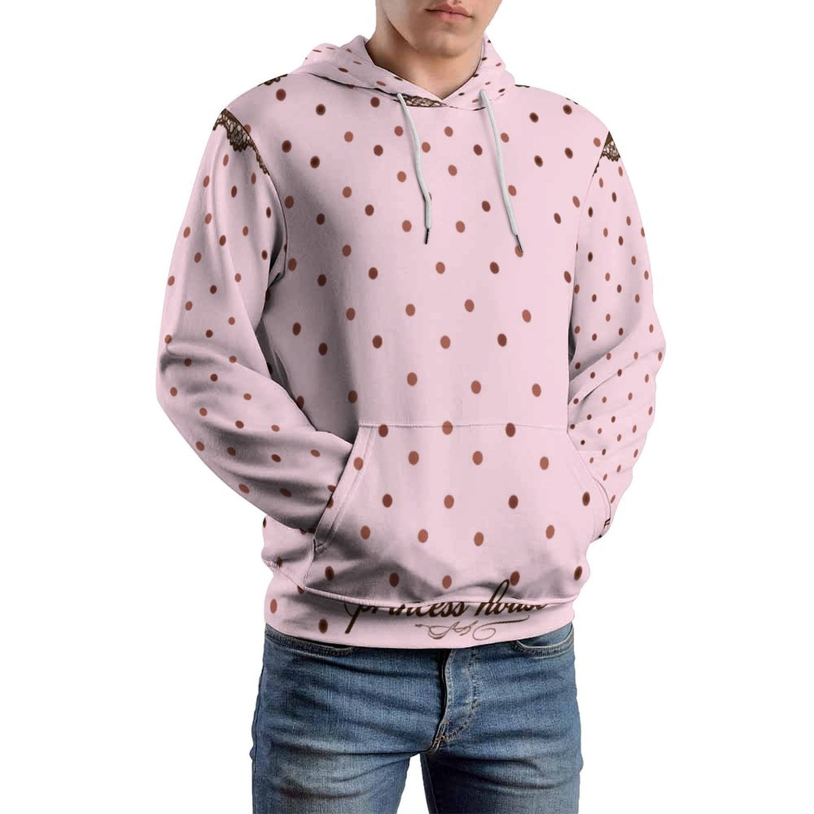 Pink Polka Dot Lace Border Oversized Hoodies For Men Teen Pullover With ...