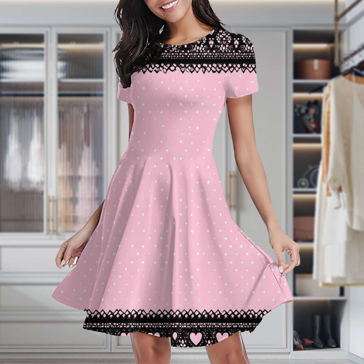 chinese dress ladies Jackie Pinafore Filigree Lace Dress Baby Pink Selfie Leslie
