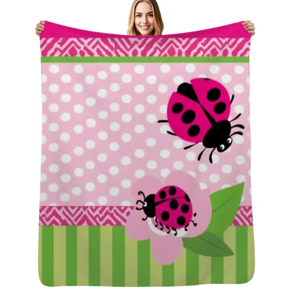 Pink Polka Dot Ladybug Pattern Flannel Blanket Warm Soft Bedding Throws Winter Camping Chair Sofa Bed