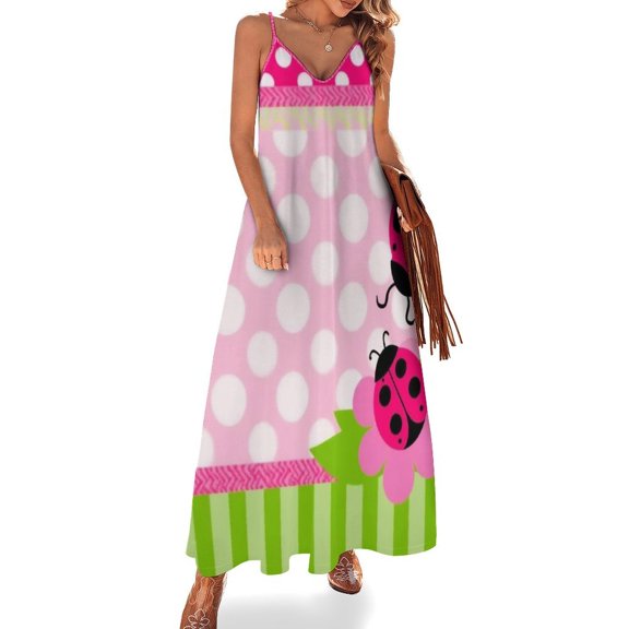 Pink Polka Dot Ladybug Pattern Sleeveless Dress Loose Women's Dress Dresses Luxury Evening Dresses