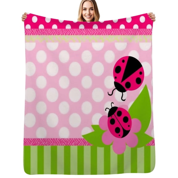 Pink Polka Dot Ladybug Pattern Soft Blanket Travel Bedding Throws Flannel Bedspread Sofa Bed Cover