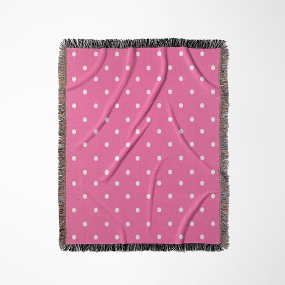 Pink Polka Dot Pattern - Cute Small White Dots On Bubblegum Pink - Retro Girly Dotty Spotty Spots , Woven Blanket