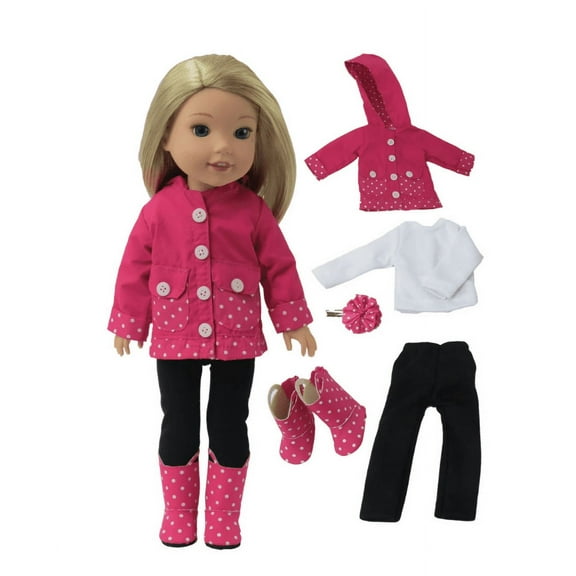 Pink Polka Dot Raincoat | Compatible with 14 Inch Wellie Wisher Doll Clothing