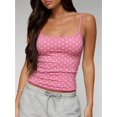 thumbnail image 1 of Pink Polka Dot Square Neck Spaghetti Strap Ruched Crop Tank Top For Women, 1 of 5
